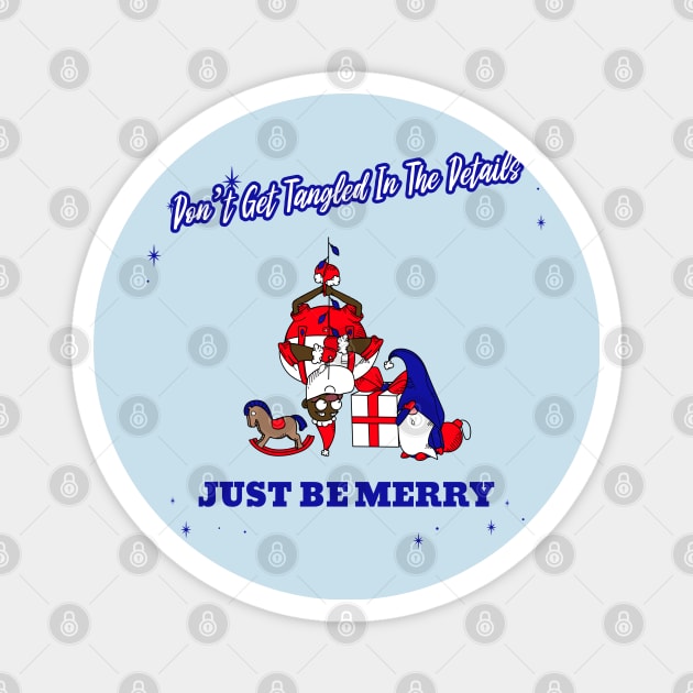 “Don’t Get Tangled In The Details— Just Be Merry” Upside Down Black Santa With Facepalming Magnet by Tickle Shark Designs